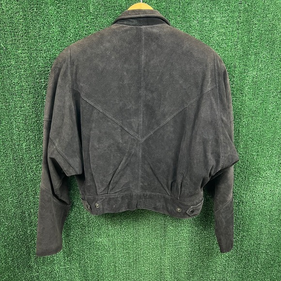 Vintage Women's Suede Leather Jacket Black Large Lined Cropped Western SMOKE 80s - Picture 3 of 11